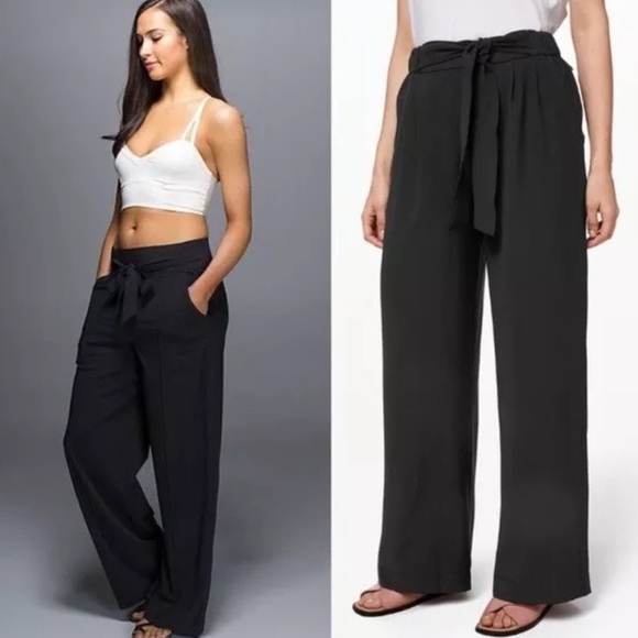 Lululemon Noir Pant 2 Black Full Length Wide Leg Contemporary Office Neutral - Picture 1 of 9
